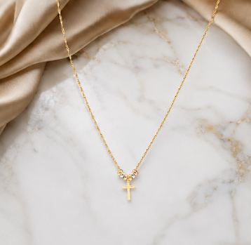 10K 17 inch, 1mm Gold Chain w. Cross