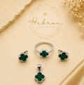 925 Silver Green Flower Set