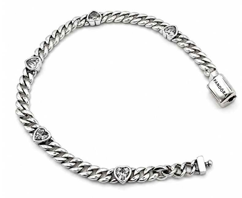 925 Sterling Silver 7.5 inch 5-Heart Bracelet by Hebron J.