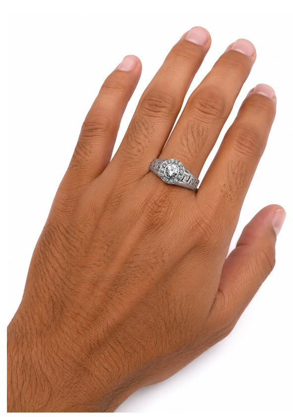 Elegant 925 Sterling Silver Cubic Zirconia Men's Ring by Hebron J.