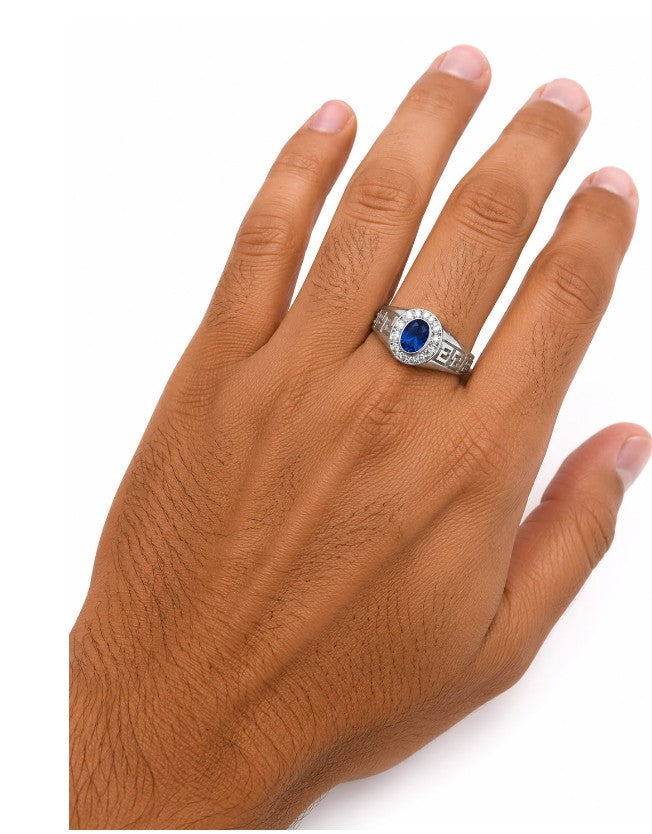 Elegant 925 Sterling Silver Blue Cubic Zirconia Men's Ring by Hebron J.