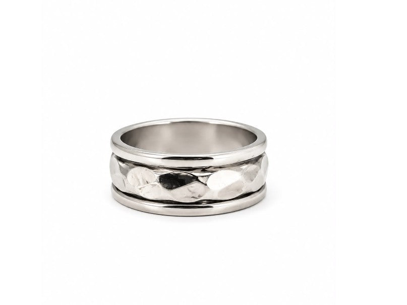 925 Sterling Silver Men's Ring Hammered & Polished by Hebron J.