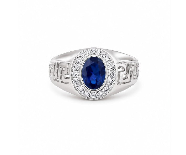 Elegant 925 Sterling Silver Blue Cubic Zirconia Men's Ring by Hebron J.