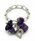 Purple 925 Sterling Silver Heart Ring Natural Stone by Hebron J.