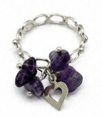 Purple 925 Sterling Silver Heart Ring Natural Stone by Hebron J.