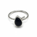 Black Onyx Teardrop Natural Stone 925 Sterling Silver Adjustable Ring by Hebron J.