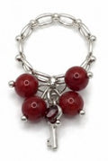 Deep Red Natural Stone 925 Sterling Silver Key Ring by Hebron J.