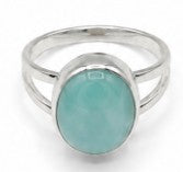 Aqua Color Natural Stone 925 Sterling Silver Oval Adjustable Ring by Hebron J.