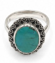 Aqua Color Natural Stone 925 Sterling Silver Oval Winged Adjustable Ring by Hebron J.