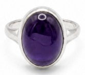 Purple Color Natural Stone 925 Sterling Silver Oval Adjustable Ring by Hebron J.
