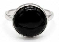 Large Onyx Black Color Natural Stone 925 Sterling Silver Round Adjustable Ring by Hebron J.