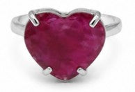 Ruby Color Natural Stone 925 Sterling Silver Heart Adjustable Ring by Hebron J.