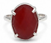 Lighter Red Color Natural Stone 925 Sterling Silver Oval Adjustable Ring by Hebron J.