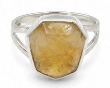 Yellow Color Natural Stone 925 Sterling Silver cut Ring by Hebron J.