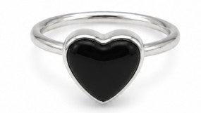 Onyx Color Natural Stone 925 Sterling Silver Heart Adjustable Ring by Hebron J.