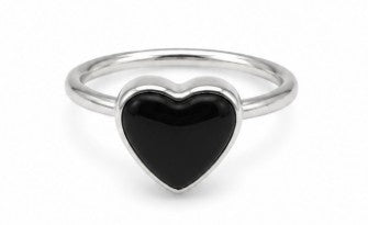 Onyx Color Natural Stone 925 Sterling Silver Heart Adjustable Ring by Hebron J.