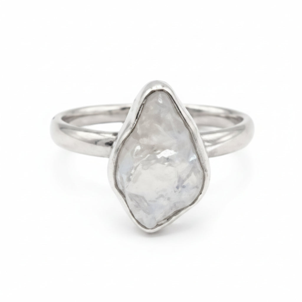 White Natural Stone 925 Sterling Silver Adjustable Ring by Hebron J.