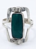 Green and Red Color Natural Stone 925 Sterling Silver Rectangle Ring by Hebron J.