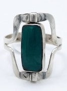 Green and Red Color Natural Stone 925 Sterling Silver Rectangle Ring by Hebron J.