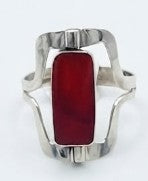 Green and Red Color Natural Stone 925 Sterling Silver Rectangle Ring by Hebron J.