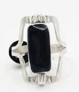 Black and White Color Natural Stone 925 Sterling Silver Rectangle Ring by Hebron J.