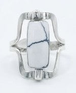 Black and White Color Natural Stone 925 Sterling Silver Rectangle Ring by Hebron J.