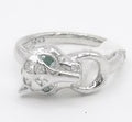 Panther Head with Green Gem Eyes in 925 Sterling Silver Ring by Hebron J.