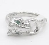 Panther Head with Green Gem Eyes in 925 Sterling Silver Ring by Hebron J.