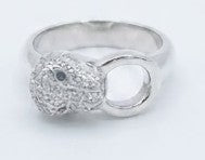 Sparkling Panther Head with Green Gem Eyes in 925 Sterling Silver Ring by Hebron J.