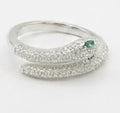 Snake with Green Gem Eyes in 925 Sterling Silver Ring by Hebron J.