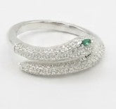 Snake with Green Gem Eyes in 925 Sterling Silver Ring by Hebron J.
