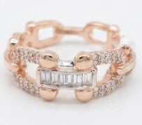 Baguette Rose Color 925 Sterling Silver Ring by Hebron J.
