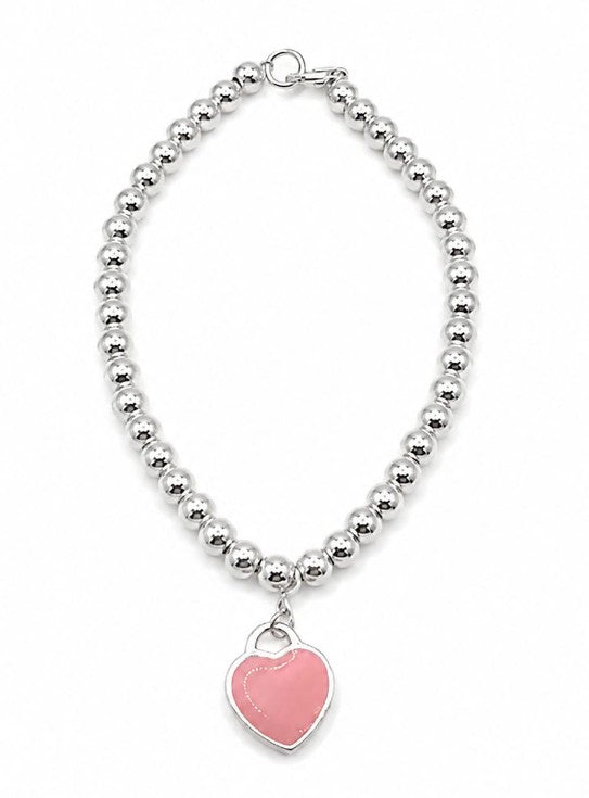 Sterling Silver 925 Tif Pink Heart Bracelet 7 inches by Hebron J.