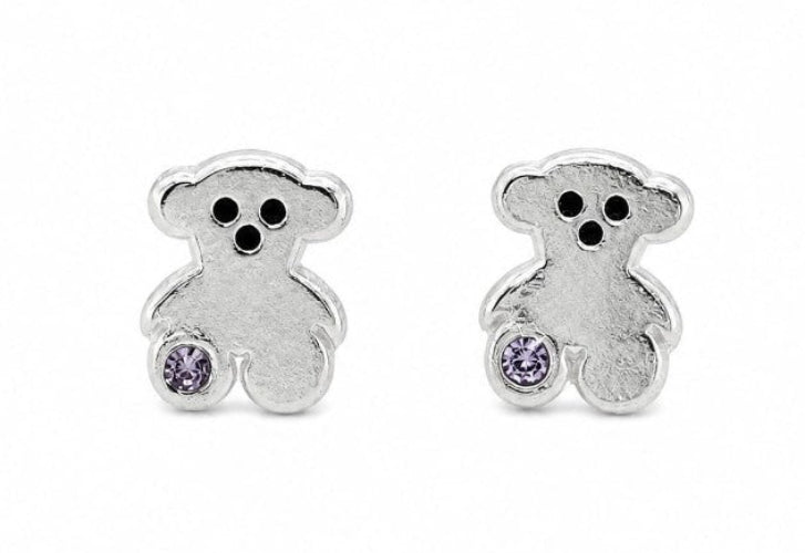 925 Sterling Silver Earring Bear with Gem by Hebron J.