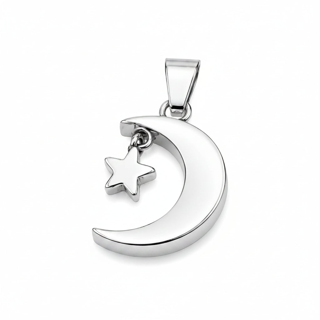925 Sterling Silver Moon and Heart Pendant by Hebron J.