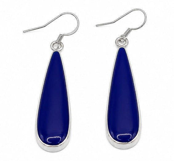 Blue Areles Lapiz Lasuli Earrings 925 Sterling Silver by Hebron J.