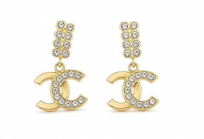 14K Gold CC Hanging Earrings by Hebron J.