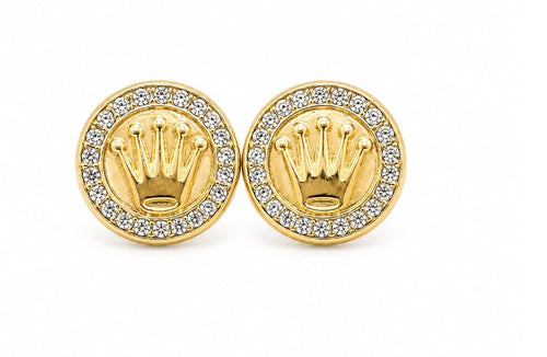 14K Gold Round Crown Earring by Hebron J.
