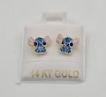 14K Gold Small Blue Earrings by Hebron J.