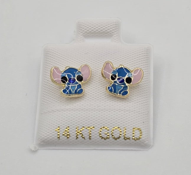 14K Gold Small Blue Earrings by Hebron J.