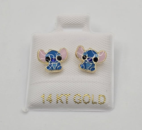 14K Gold Small Blue Earrings by Hebron J.