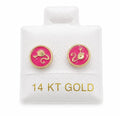 14K Gold Round Pink Earrings by Hebron J.