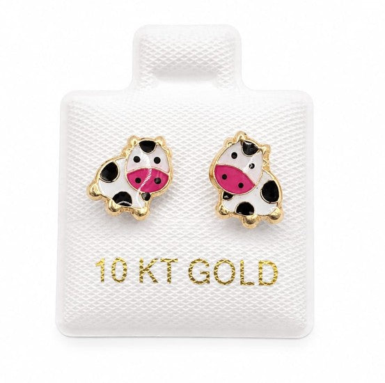 10K Gold Cow Earrings by Hebron J.