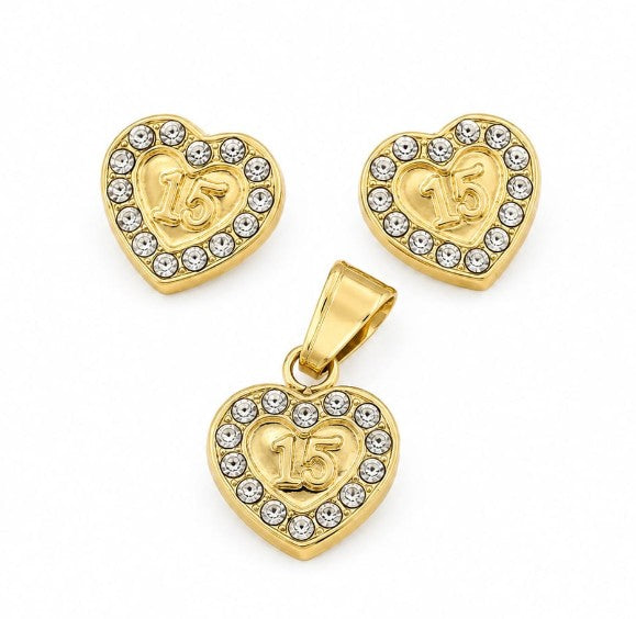 14K Gold Set of 15 Year Earrings and Pendant by Hebron J.