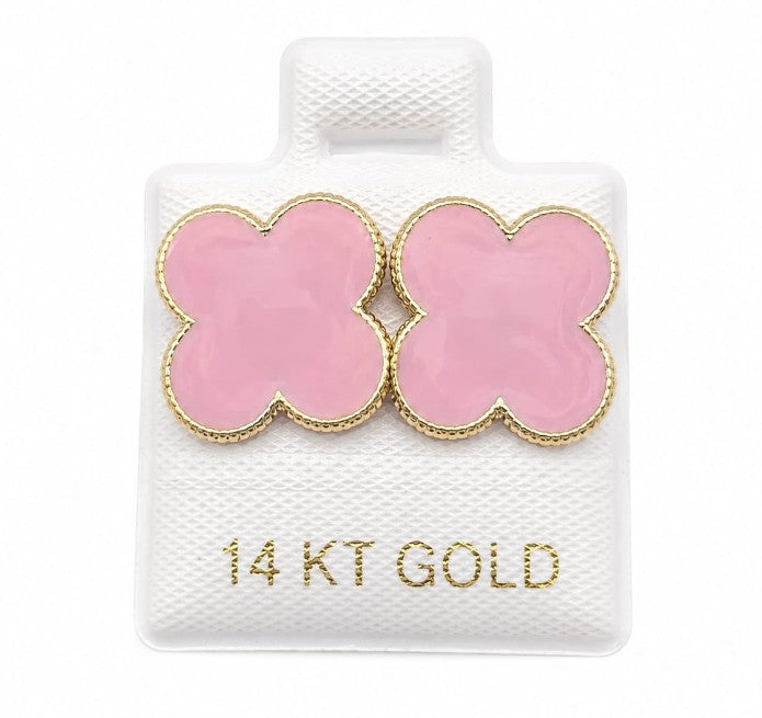 14K Gold Pink Flower Earrings by Hebron J.
