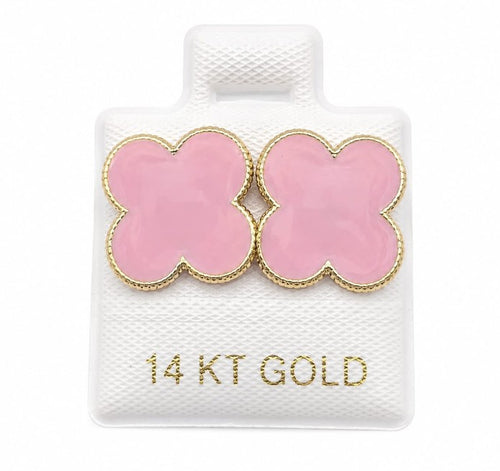 14K Gold Pink Flower Earrings by Hebron J.