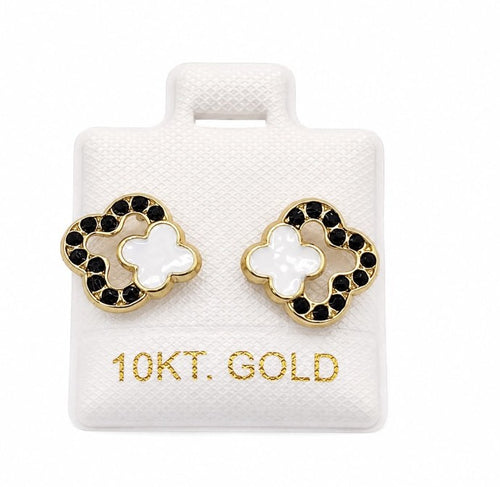 10K Gold Small White Flower around a Black Flower Outline by Hebron J.