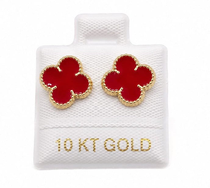 10K Gold Medium Red Flower with Screw Back by Hebron J.