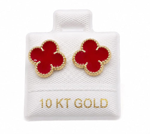 10K Gold Medium Red Flower with Screw Back by Hebron J.