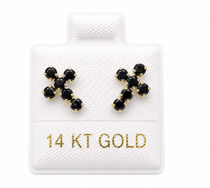 14K Gold Black Cross with Screw Backs Earrings by Hebron J.